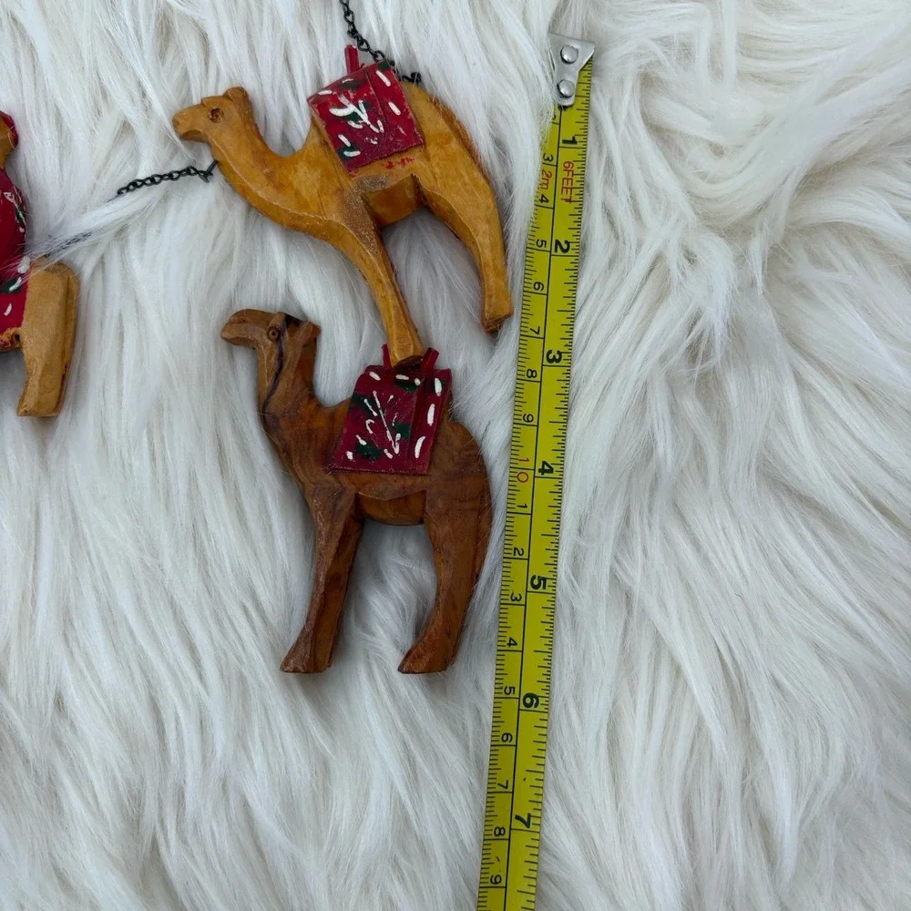 Vintage Donkey &‎ Camel Train Figurines Hand Carved Olive Wood Jerusalem caravan